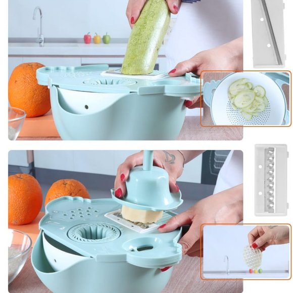 Multifunctional Chopper & 9 in 1 Slicer Vegetable Slicer Drain basket Vegetable - Picture 3 of 10